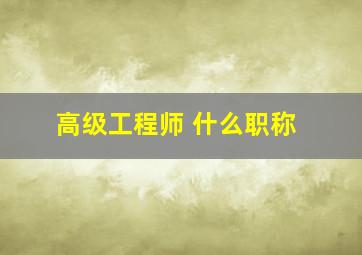 高级工程师 什么职称